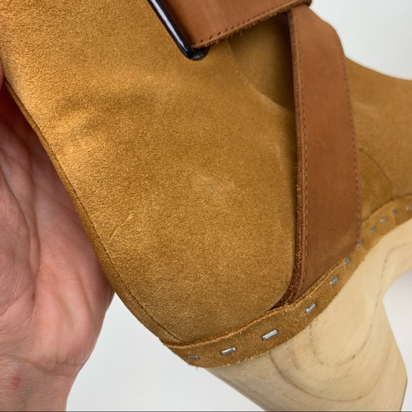 Free People Sz 40 (10) Bungalow Clog Ankle Boot Tan Suede Leather 70s Wood Heel - Picture 7 of 13